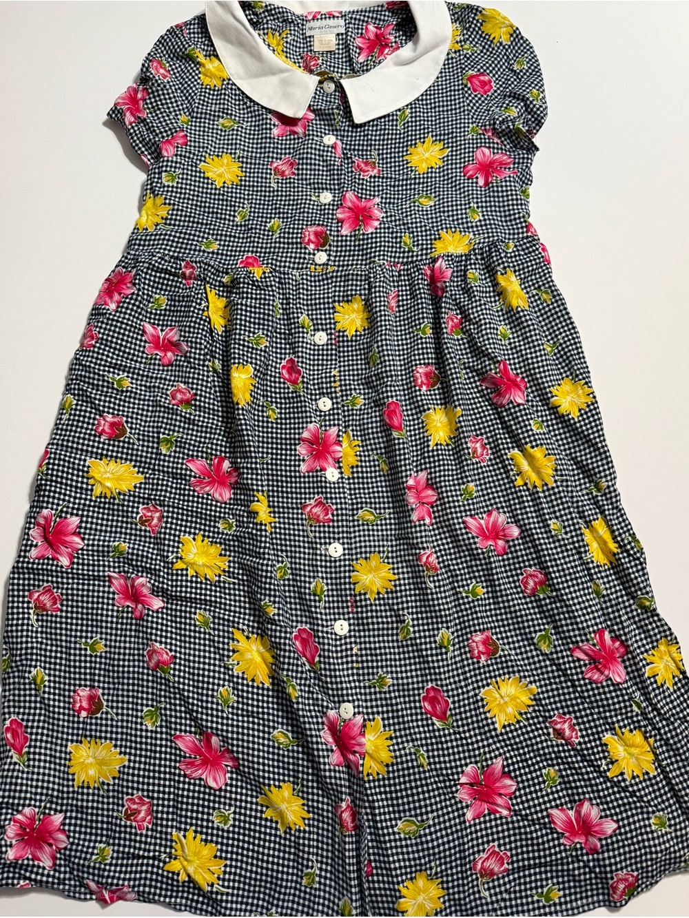Vintage Maria Casero Tie Back Flower Dress Print Juniors/Girls Size XL